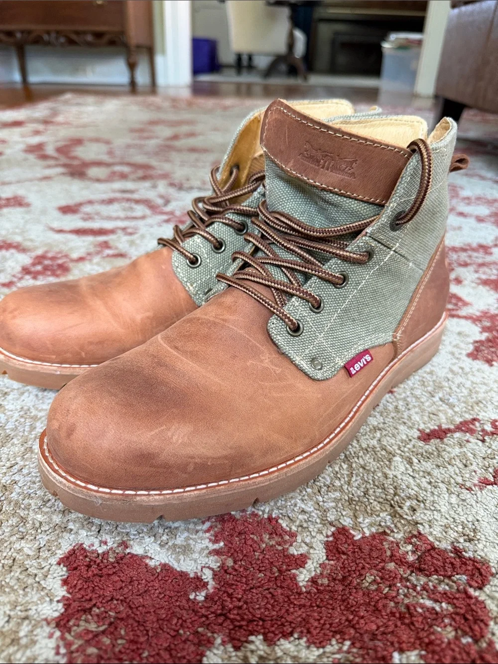 Levi's Men's Tan Leather & Olive Green Canvas Chukka Boots